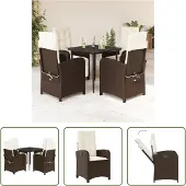 The Living Store 5-tlg. Garten-Essgruppe mit Kissen Braun Poly Rattan