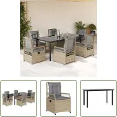 The Living Store 7-tlg. Garten-Essgruppe mit Kissen Beige Poly Rattan