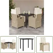 The Living Store 5-tlg. Garten-Essgruppe mit Kissen Beige Poly Rattan