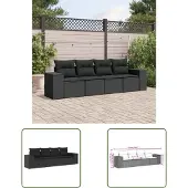 The Living Store 4-tlg. Garten-Sofagarnitur mit Kissen Schwarz Poly Rattan
