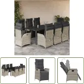 The Living Store 9-tlg. Garten-Essgruppe mit Kissen Hellgrau Poly Rattan