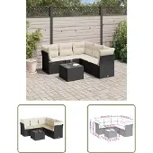 The Living Store 6-tlg. Garten-Sofagarnitur mit Kissen Schwarz Poly Rattan