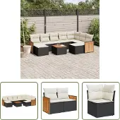 The Living Store 10-tlg. Garten-Sofagarnitur mit Kissen Schwarz Poly Rattan