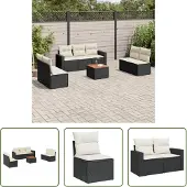 The Living Store 8-tlg. Garten-Sofagarnitur mit Kissen Schwarz Poly Rattan
