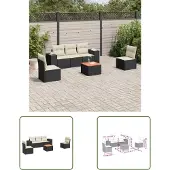 The Living Store 6-tlg. Garten-Sofagarnitur mit Kissen Schwarz Poly Rattan