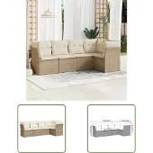 The Living Store 5-tlg. Garten-Sofagarnitur mit Kissen Beige Poly Rattan