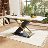 STILVORA Ausziehbar Esstisch (120-160×80cm),Küchentisch mit goldenen Kreuzbeinen