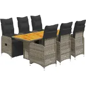 Syfax 7-tlg. Garten-Bistro-Set mit Kissen Grau Poly Rattan