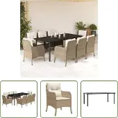 The Living Store 9-tlg. Garten-Essgruppe mit Kissen Beige Poly Rattan
