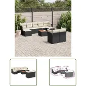 The Living Store 10-tlg. Garten-Sofagarnitur mit Kissen Schwarz Poly Rattan