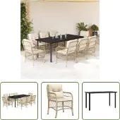 The Living Store 9-tlg. Garten-Essgruppe mit Kissen Beige Poly Rattan