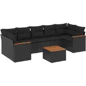 Syfax 8-tlg. Garten-Sofagarnitur mit Kissen Schwarz Poly Rattan