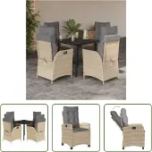 The Living Store 5-tlg. Garten-Essgruppe mit Kissen Beige Poly Rattan