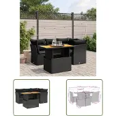 The Living Store 5-tlg. Garten-Sofagarnitur mit Kissen Schwarz Poly Rattan
