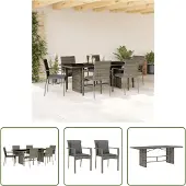 The Living Store 7-tlg. Garten-Essgruppe mit Kissen Grau Poly Rattan