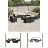 The Living Store 14-tlg. Garten-Sofagarnitur mit Kissen Schwarz Poly Rattan