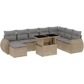 Syfax 9-tlg. Garten-Sofagarnitur mit Kissen Beige Poly Rattan