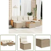 The Living Store 7-tlg. Garten-Sofagarnitur mit Kissen Beige Poly Rattan