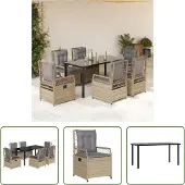 The Living Store 7-tlg. Garten-Essgruppe mit Kissen Beige Poly Rattan