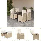 The Living Store 5-tlg. Garten-Essgruppe mit Kissen Beige Poly Rattan