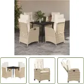The Living Store 5-tlg. Garten-Essgruppe mit Kissen Beige Poly Rattan