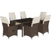 Syfax 7-tlg. Garten-Essgruppe mit Kissen Braun Poly Rattan