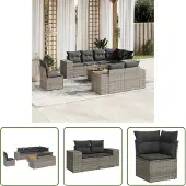 The Living Store 9-tlg. Garten-Sofagarnitur mit Kissen Grau Poly Rattan