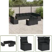 The Living Store 12-tlg. Garten-Sofagarnitur mit Kissen Schwarz Poly Rattan