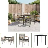The Living Store 5-tlg. Garten-Essgruppe mit Kissen Grau Poly Rattan