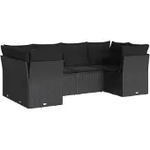 Syfax 6-tlg. Garten-Sofagarnitur mit Kissen Schwarz Poly Rattan