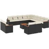 Syfax 14-tlg. Garten-Sofagarnitur mit Kissen Schwarz Poly Rattan