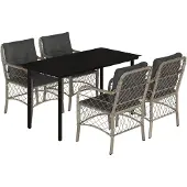 Syfax 5-tlg. Garten-Essgruppe mit Kissen Hellgrau Poly Rattan