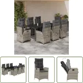 The Living Store 9-tlg. Garten-Essgruppe mit Kissen Hellgrau Poly Rattan
