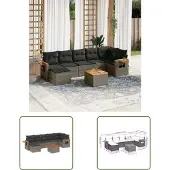 The Living Store 8-tlg. Garten-Sofagarnitur mit Kissen Grau Poly Rattan
