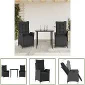 The Living Store 3-tlg. Garten-Essgruppe mit Kissen Schwarz Poly Rattan