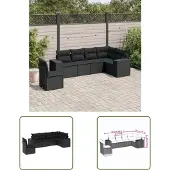 The Living Store 6-tlg. Garten-Sofagarnitur mit Kissen Schwarz Poly Rattan