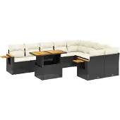 Syfax 10-tlg. Garten-Sofagarnitur mit Kissen Schwarz Poly Rattan