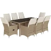 Syfax 9-tlg. Garten-Essgruppe mit Kissen Beige Poly Rattan