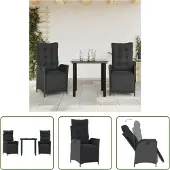 The Living Store 3-tlg. Garten-Essgruppe mit Kissen Schwarz Poly Rattan