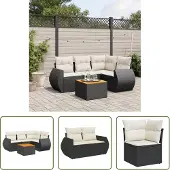 The Living Store 5-tlg. Garten-Sofagarnitur mit Kissen Schwarz Poly Rattan