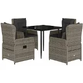 Syfax 5-tlg. Garten-Essgruppe mit Kissen Grau Poly Rattan
