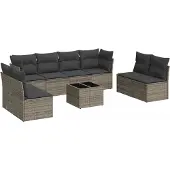 Syfax 9-tlg. Garten-Sofagarnitur mit Kissen Grau Poly Rattan