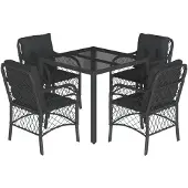 Syfax 5-tlg. Garten-Essgruppe mit Kissen Schwarz Poly Rattan