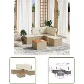 The Living Store 6-tlg. Garten-Sofagarnitur mit Kissen Beige Poly Rattan