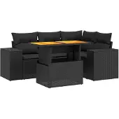 Syfax 5-tlg. Garten-Sofagarnitur mit Kissen Schwarz Poly Rattan