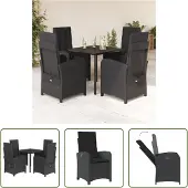 The Living Store 5-tlg. Garten-Essgruppe mit Kissen Schwarz Poly Rattan