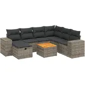 Syfax 8-tlg. Garten-Sofagarnitur mit Kissen Grau Poly Rattan