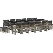 Syfax 17-tlg. Garten-Essgruppe mit Kissen Grau Poly Rattan