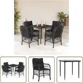 The Living Store 5-tlg. Garten-Essgruppe mit Kissen Schwarz Poly Rattan