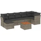 Syfax 8-tlg. Garten-Sofagarnitur mit Kissen Grau Poly Rattan